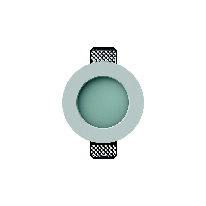 GESSO AD INCASSO ROTONDO CON VETRINO E DOOTATO DI ALETTE DI FISSAGGIO SPESSE 2mm. d 120mm h110mm